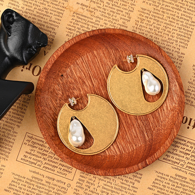 Qingdao medieval French minimalist retro geometric earrings copper plated real gold simple personality niche baroque earrings-Mix MIx Style