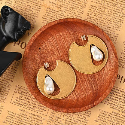 Qingdao medieval French minimalist retro geometric earrings copper plated real gold simple personality niche baroque earrings-Mix MIx Style