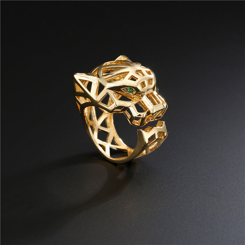 European and American fashion punk style hollow leopard ring adjustable 18K gold electroplated copper micro-inlaid hip-hop cultural jewelry-Mix MIx Style
