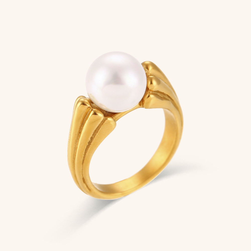 Vintage Classic Centre White Akoya Pearl Elegant Dainty 18k Vermeil Gold Plated Ring Jewelry | Mix Mix Style-Mix MIx Style