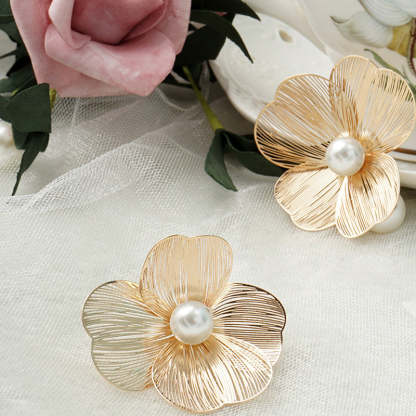Flower Delicate Trendy White Akoya Pearl Elegant 18k Vermeil Gold Plated Vintage Retro Stud Earrings | Mix Mix Style-Mix MIx Style