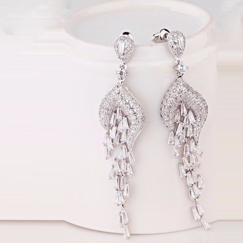 White Tassel Dazzling Moissanite Diamonds Luxury 18k White Gold Plated Vintage Drop Earrings | Mix Mix Style-Mix MIx Style