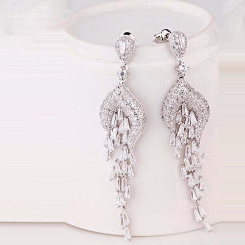 White Tassel Dazzling Moissanite Diamonds Luxury 18k White Gold Plated Vintage Drop Earrings | Mix Mix Style-Mix MIx Style