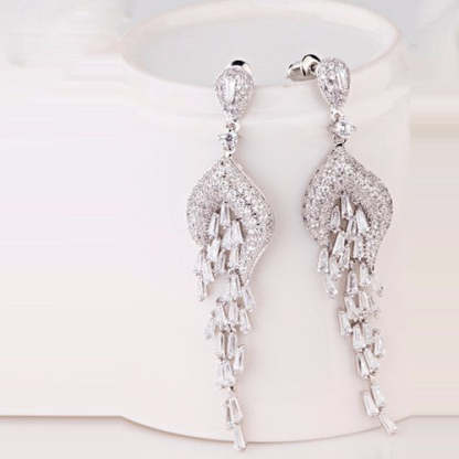White Tassel Dazzling Moissanite Diamonds Luxury 18k White Gold Plated Vintage Drop Earrings | Mix Mix Style-Mix MIx Style