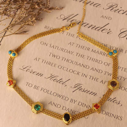 Colorful Thick Retro Classic Round Oval Cut Diamonds Luxury 18k Vermeil Gold Plated Necklace Jewelry | Mix Mix Style-Mix MIx Style