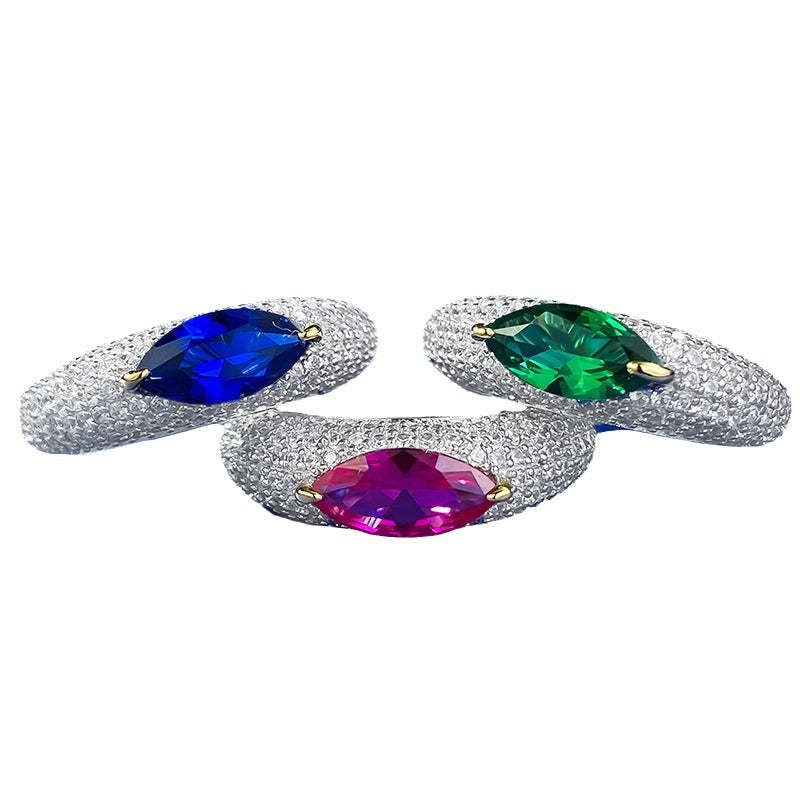 Colorful Green Marquise Cut Moissanite Diamond 18k White Gold Plated Engagement Ring | Mix Mix Style-Mix MIx Style