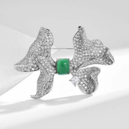 Heavy industry light luxury high-end super shiny full zirconium butterfly brooch green agate corsage coat suit accessories manufacturers wholesale-Mix MIx Style