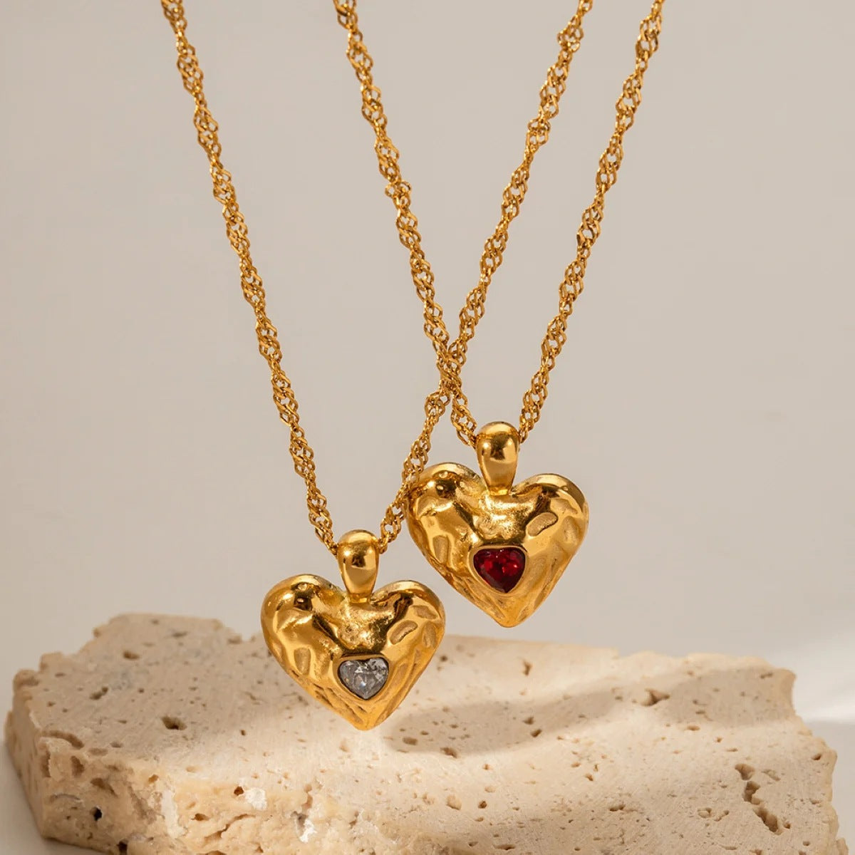 Love Golden Heart Retro Pendant Heart Cut Diamond Luxury 18k Vermeil Gold Plated Necklace Jewelry | Mix Mix Style-Mix MIx Style