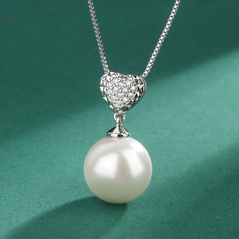 Heart Classic White Pendant Akoya Pearl Luxury 18k White  Gold Plated Necklace Earrings Jewelry Set | Mix Mix Style-Mix MIx Style