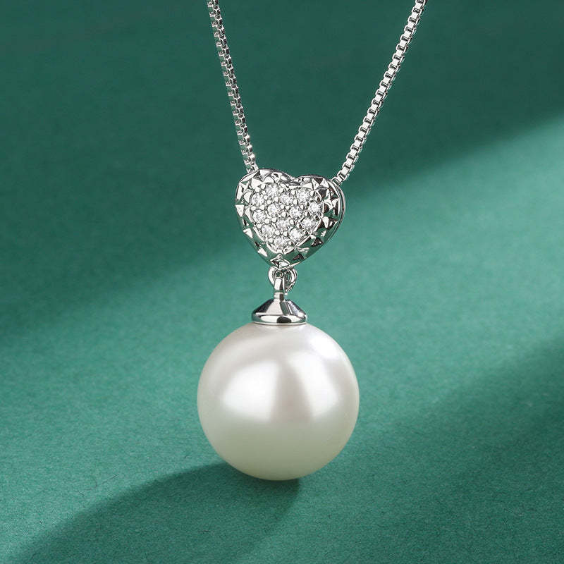 Heart Classic White Pendant Akoya Pearl Luxury 18k White  Gold Plated Necklace Earrings Jewelry Set | Mix Mix Style-Mix MIx Style