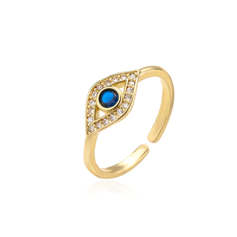 Simple and generous copper-plated 18K gold devil's eye open ring women's European and American fashion trend jewelry ring in stock-Mix MIx Style