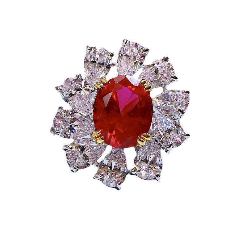 Mujing Jewelry 2023 New S925 Silver 3ct Ruby 8*10 Denier Ring Women's Luxury Inlaid Retro Ring-Mix MIx Style