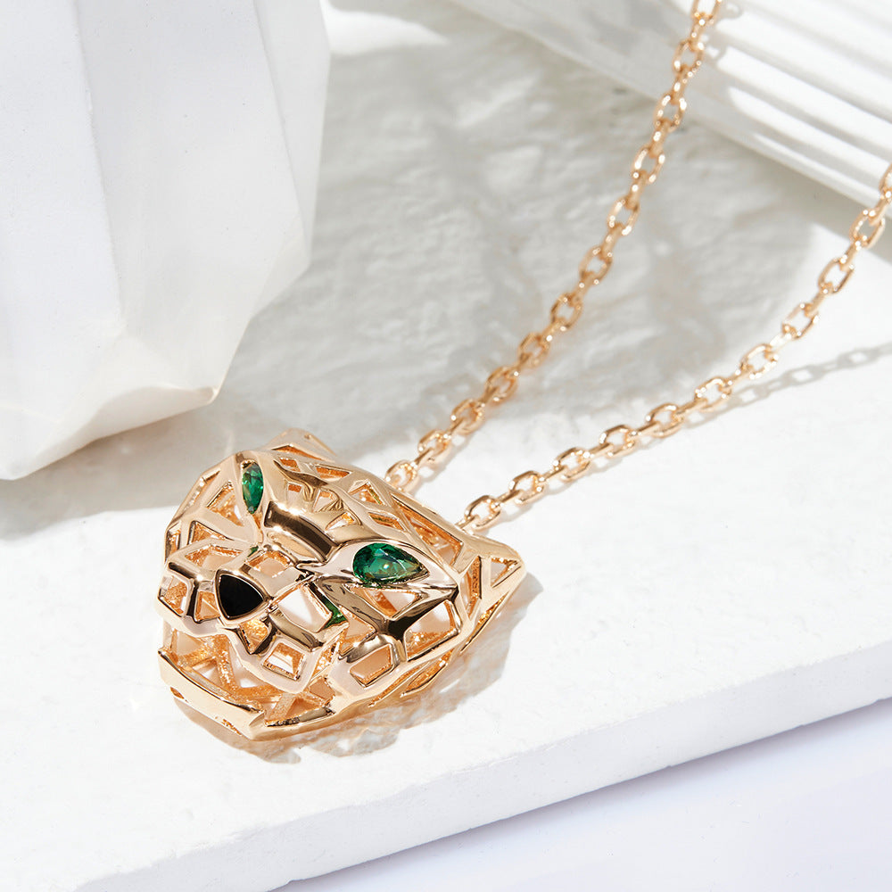 2021 Cross-border New Hollow Leopard Head Necklace Gold-plated Green-eyed Leopard Pendant Punk Style Unisex Sweater Chain-Mix MIx Style