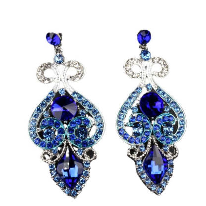 Blue Vintage Retro  Pendant Marquise Diamonds Luxury 18k Gold Plated Necklace Earring Jewelry Set | Mix Mix Style-Mix MIx Style