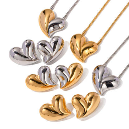 Love Two-Color Heart Shape Elegant 18k Vermeil/White Gold Plated Stud Earrings & Necklace | Mix Mix Style-Mix MIx Style