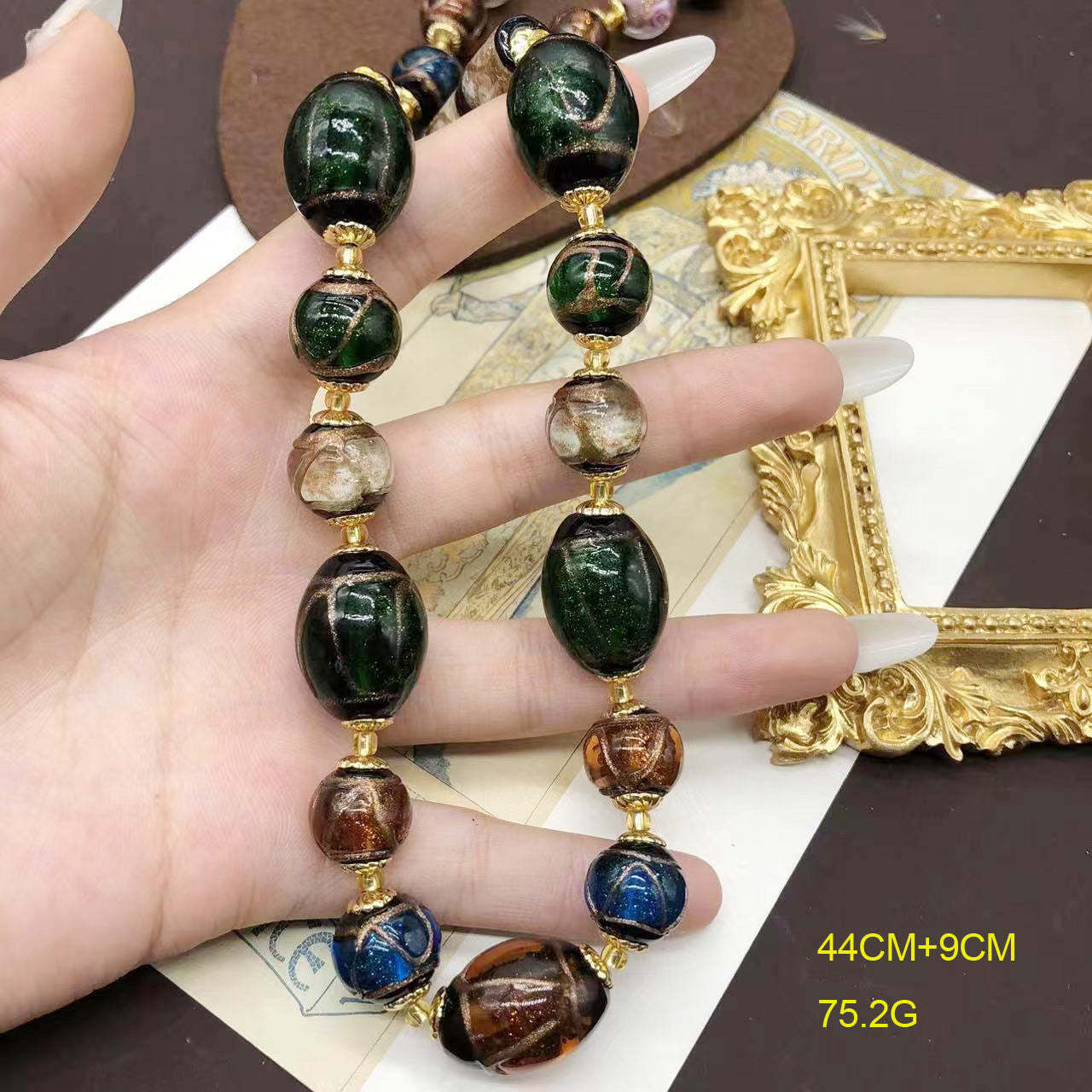 Green Colorful Vintage Retro Bid Beads Classic Luxury 18k Gold Plated Necklace Earring Bracelet Jewelry Set | Mix Mix Style-Mix MIx Style