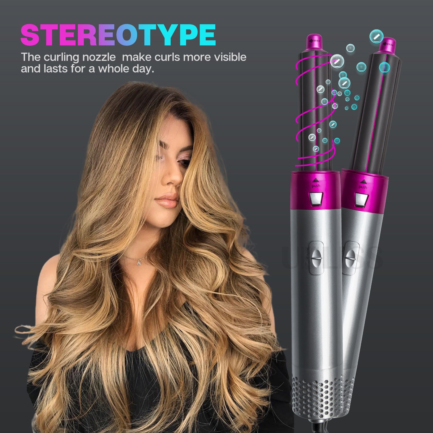 five-in-one hot air comb blow dryer comb automatic suction hair styling comb curly hair straightening comb hair dryer leafless-Mix MIx Style