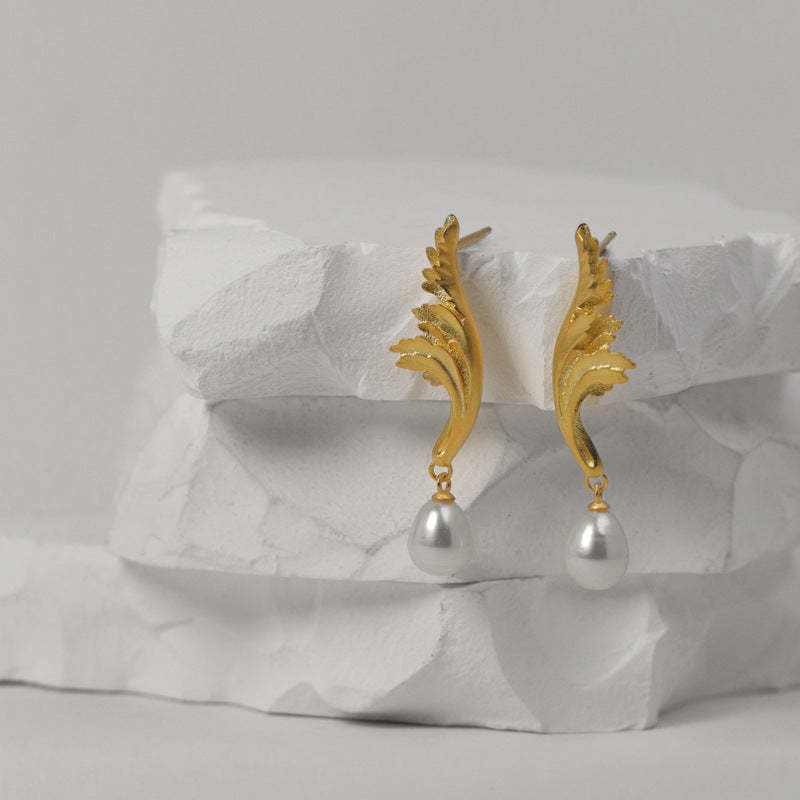 Irregular Timeless White Akoya Pearl Elegant 18k White/Vermeil Gold Plated Drop Earrings | Mix Mix Style-Mix MIx Style