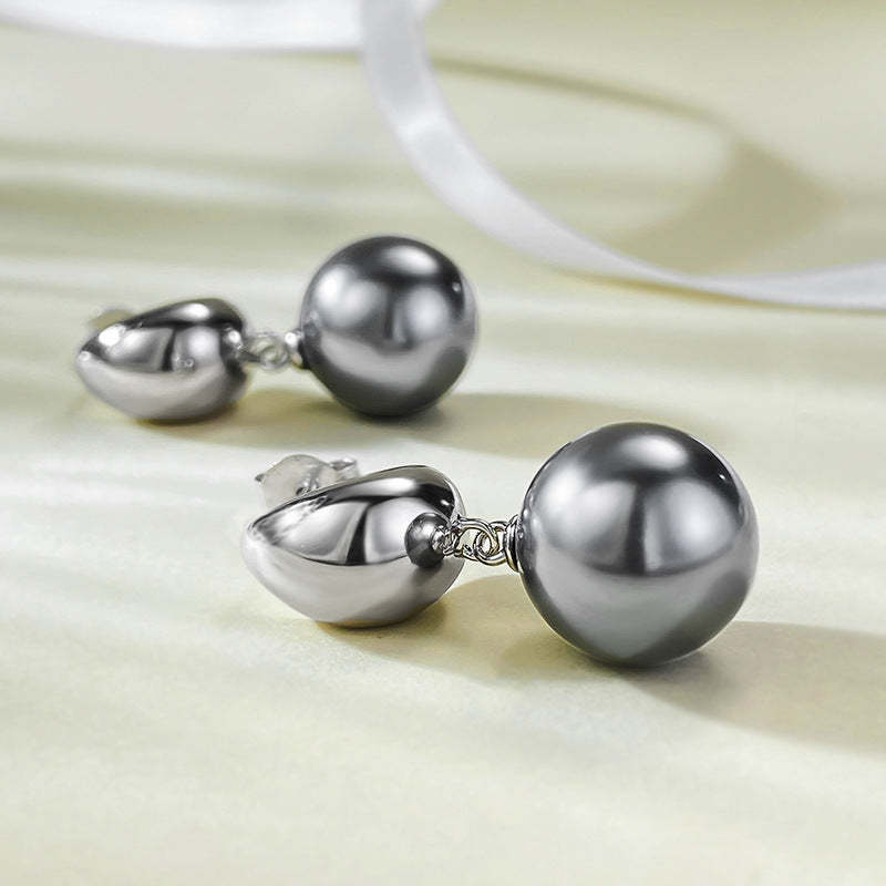 Mujing Jewelry S925 Silver Gold Surface Seiko Inlaid Pearl 12mm Shell Pearl Earrings European and American Fashion Simple Earrings-Mix MIx Style