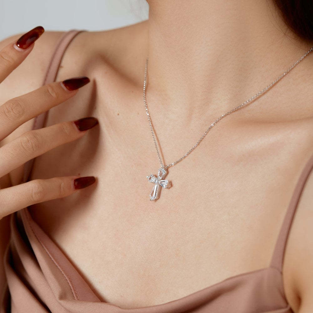 S925 sterling silver necklace women's light luxury high-end super fairy pentagonal zircon cross pendant niche hip-hop necklace-Mix MIx Style