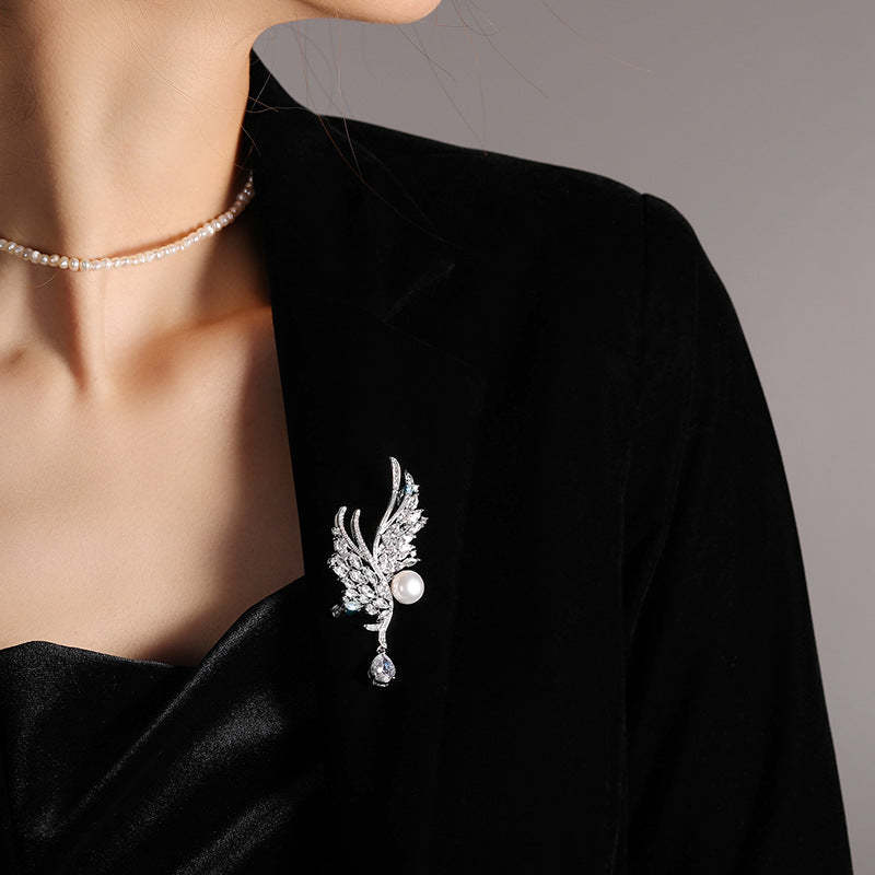 Xiliang Concubine high-end zircon wing brooch natural freshwater pearl corsage temperament suit coat accessories pin-Mix MIx Style