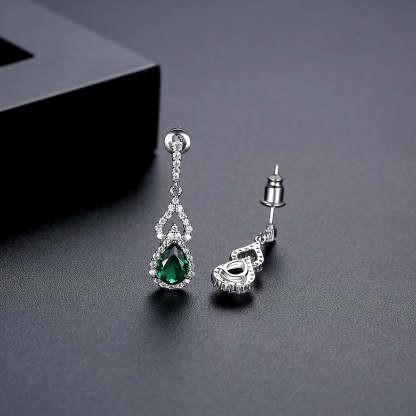 Green - Red - Blue Classic Pear Cut Moissanite Diamonds Elegant 18k White Gold Plated Vintage Retro Drop Earrings | Mix Mix Style-Mix MIx Style