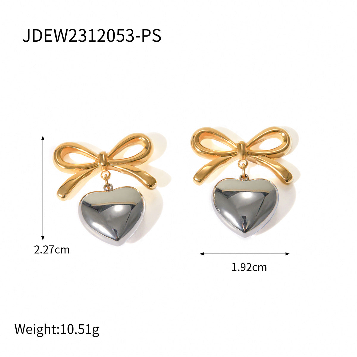 Bow & Heart Glossy Shaped Trendy Elegant 18k Vermeil/White Gold Plated Drop Earrings | Mix Mix Style-Mix MIx Style