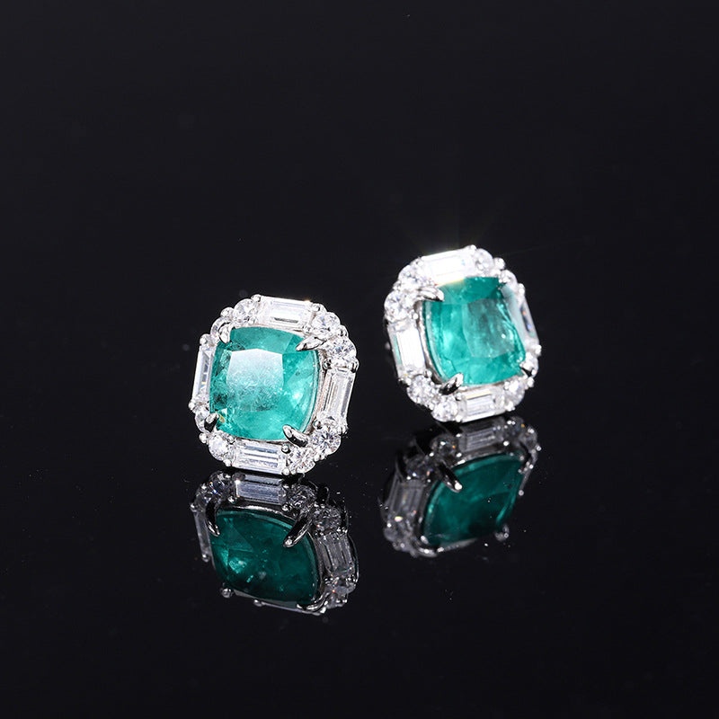 Aquamarine Blue Vintage Pendant Cushion Cut Diamond Luxury 18k White Gold Plated Necklace Earrings Ring Jewelry Set | Mix Mix Style-Mix MIx Style