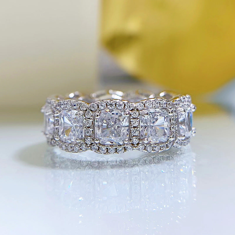 Dazzle Yellow Cusion Cut Moissanite Diamonds 18k White Gold Plated Engagement Band Ring | Mix Mix Style-Mix MIx Style