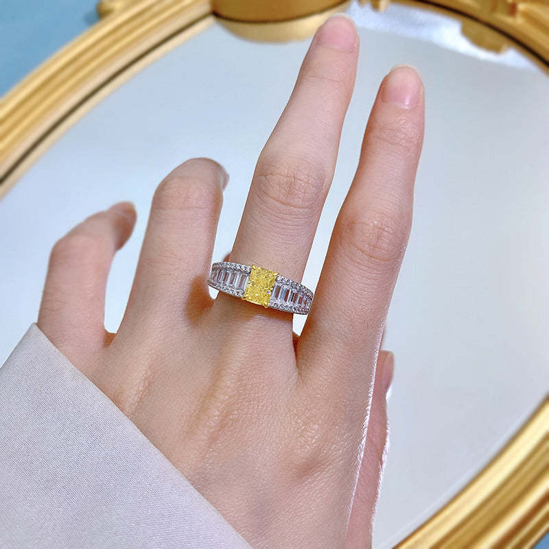 Dazzling Yellow Radiant Cut Moissanite Diamond 3ct Luxury 18k White Gold Engagement Ring | Mix Mix Style-Mix MIx Style