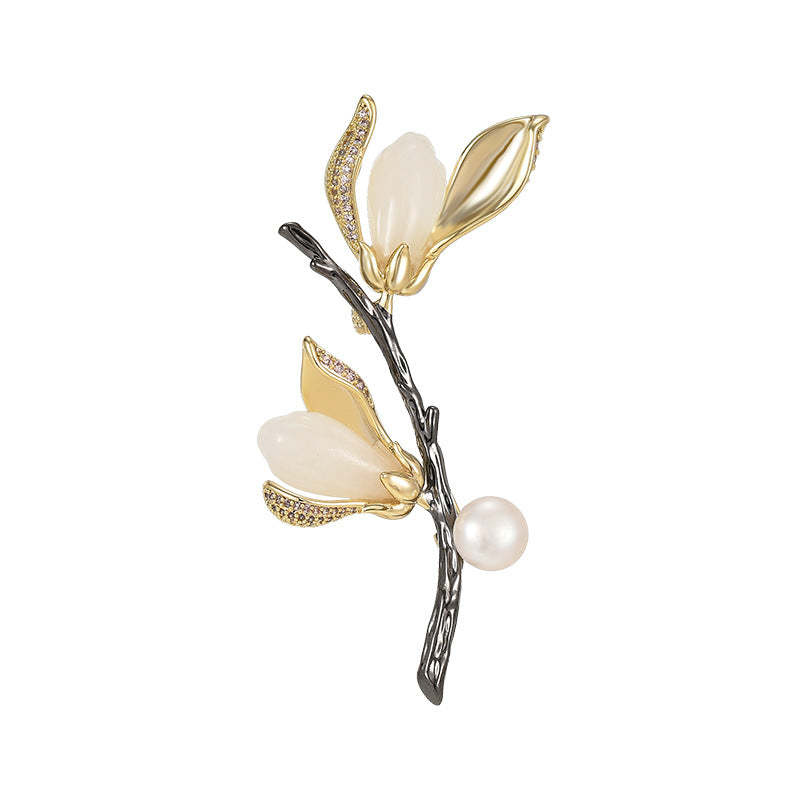 Magnolia Brooch High-end Women's Luxury Temperament Brooch Natural Hetian Jade High-end Corsage Freshwater Pearl Pin-Mix MIx Style