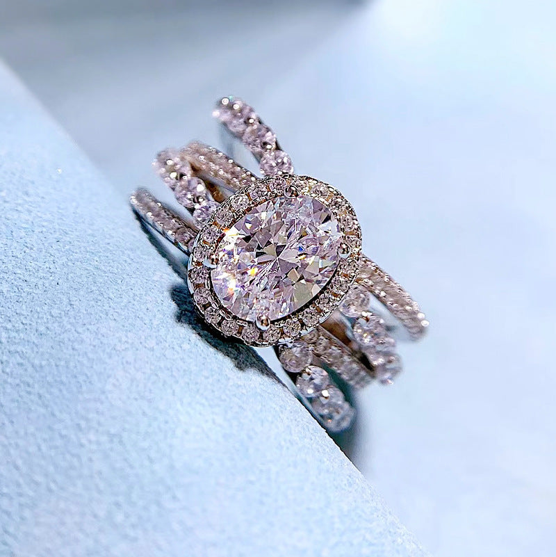 White Multi-Row Oval Cut Moissanite Diamond 3ct 18k White Gold Plated Engagement Ring | Mix Mix Style-Mix MIx Style