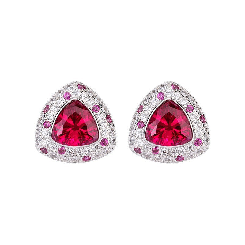 White & Pink Triangle Moissanite Diamonds 2ct Elegant 18k White Gold Plated Stud Earrings | Mix Mix Style-Mix MIx Style