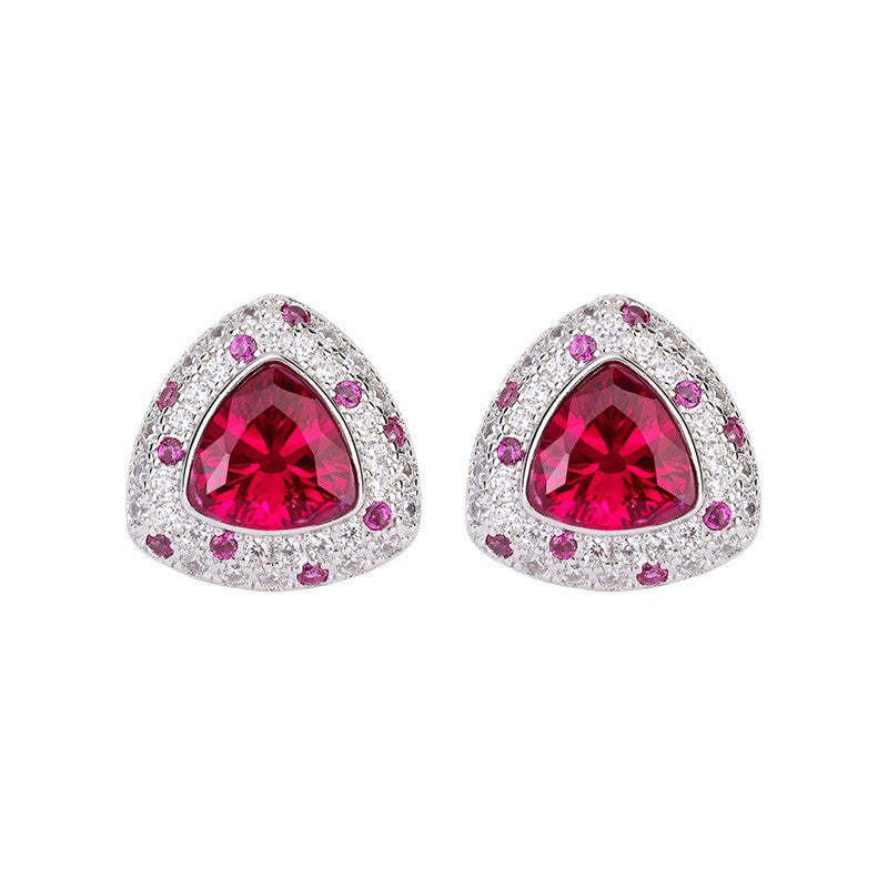 White & Pink Triangle Moissanite Diamonds 2ct Elegant 18k White Gold Plated Stud Earrings | Mix Mix Style-Mix MIx Style