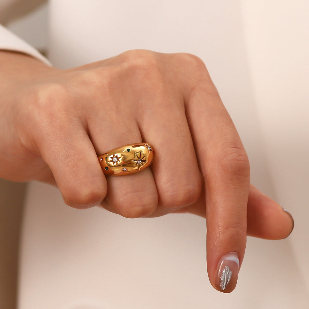 French light luxury high-end retro fashion six-pointed star zircon ring ins cold style fashion hand jewelry female trend-Mix MIx Style