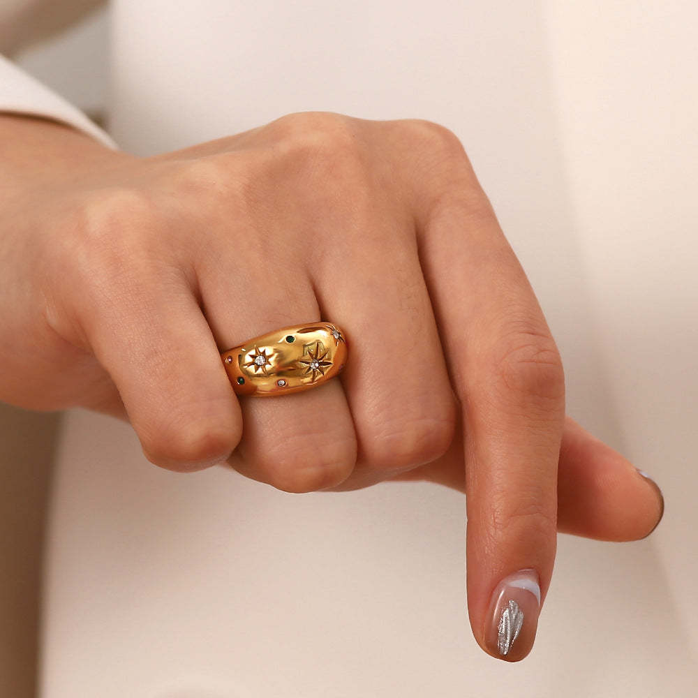 French light luxury high-end retro fashion six-pointed star zircon ring ins cold style fashion hand jewelry female trend-Mix MIx Style