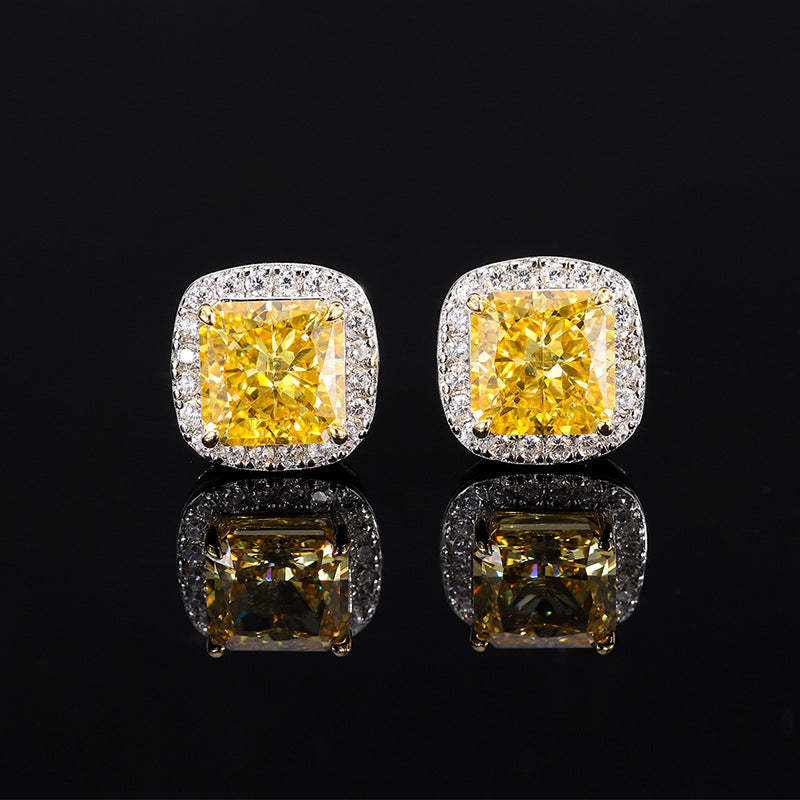 Purple - Blue - Yellow Classic Cushion Cut Moissanite Diamonds 2ct Luxury 18k White Gold Plated Stud Earrings | Mix Mix Style-Mix MIx Style