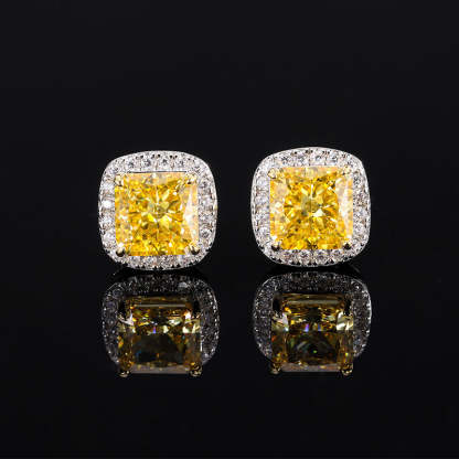 Purple - Blue - Yellow Classic Cushion Cut Moissanite Diamonds 2ct Luxury 18k White Gold Plated Stud Earrings | Mix Mix Style-Mix MIx Style