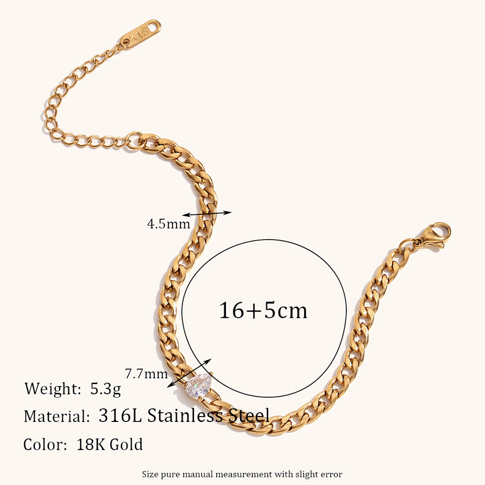 European and American cross-border hot selling water drop zircon chain bracelet stainless steel plated 18K gold fashion light luxury hand jewelry-Mix MIx Style