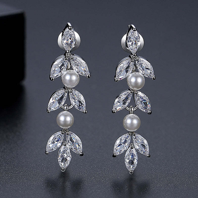Jinse niche design zircon pearl earrings for women exquisite high-end earrings Korean temperament net celebrity bridal earrings-Mix MIx Style