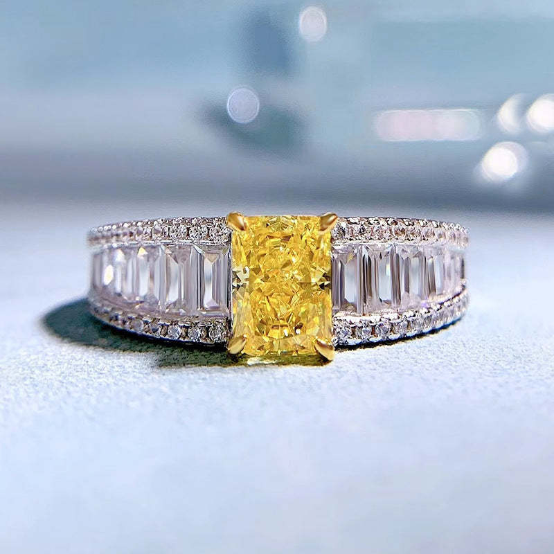 Dazzling Yellow Radiant Cut Moissanite Diamond 3ct Luxury 18k White Gold Engagement Ring | Mix Mix Style-Mix MIx Style