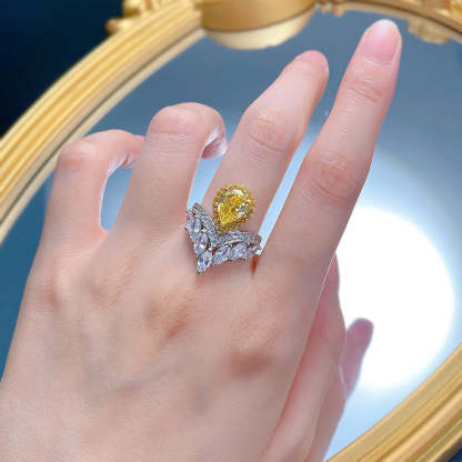 Moissanite Diamond Pear Shape Feather Crown 3ct Wedding Ring  Mix Mix Style [Hot Seller]-Mix MIx Style