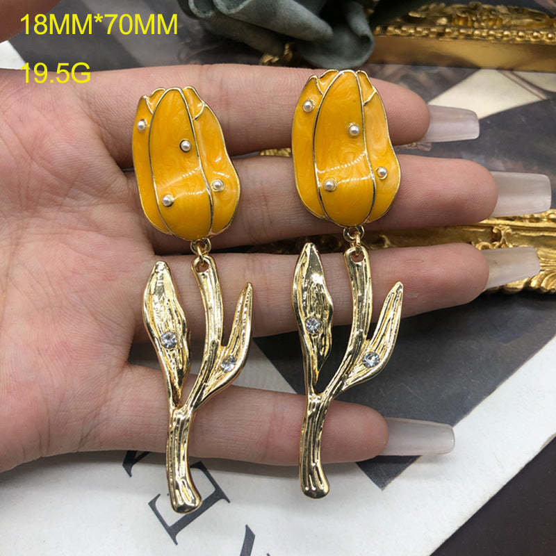 Timeless Purple - Yellow - Orange Tulip Flower Shaped 18k Vermeil Gold Plated Drop Earrings | Mix Mix Style-Mix MIx Style