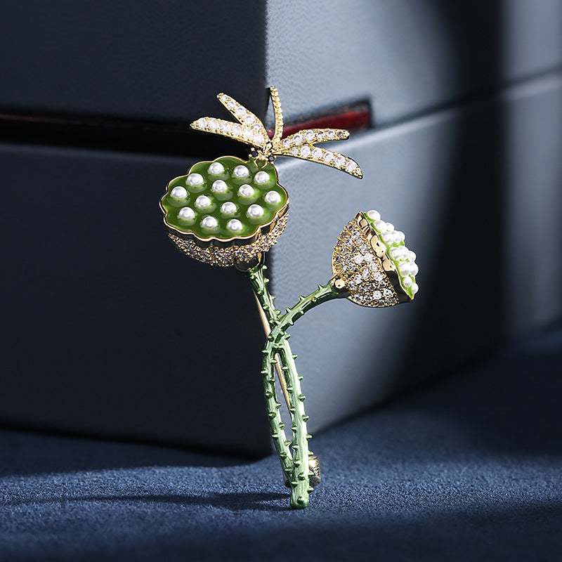 Chinese style enamel lotus brooch niche personality temperament dragonfly pearl corsage dress coat accessories pin-Mix MIx Style