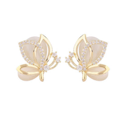s925 silver needle niche temperament fashion high-end new earrings super fairy sweet temperament cat's eye stone butterfly earrings-Mix MIx Style