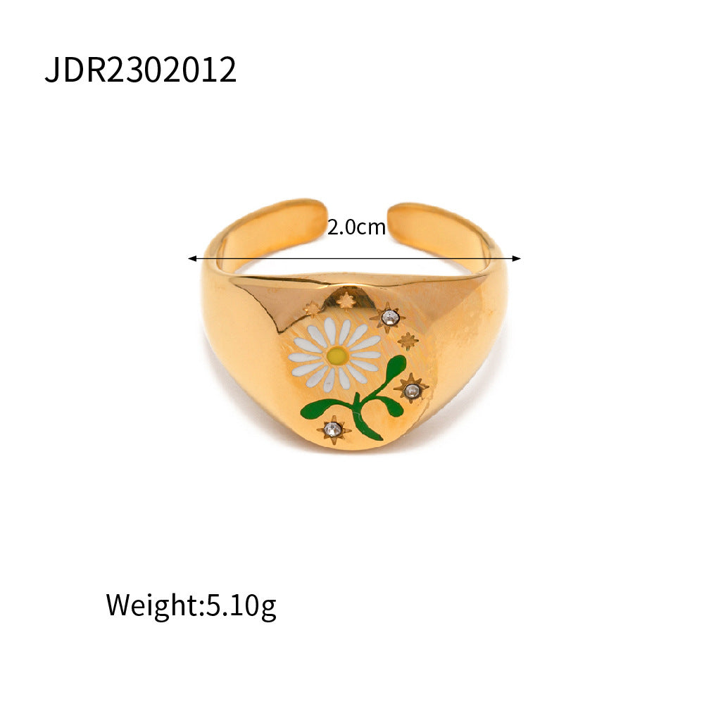European and American ins style cross-border enamel painting high-grade amulet open ring does not fade trendy all-match ring-Mix MIx Style