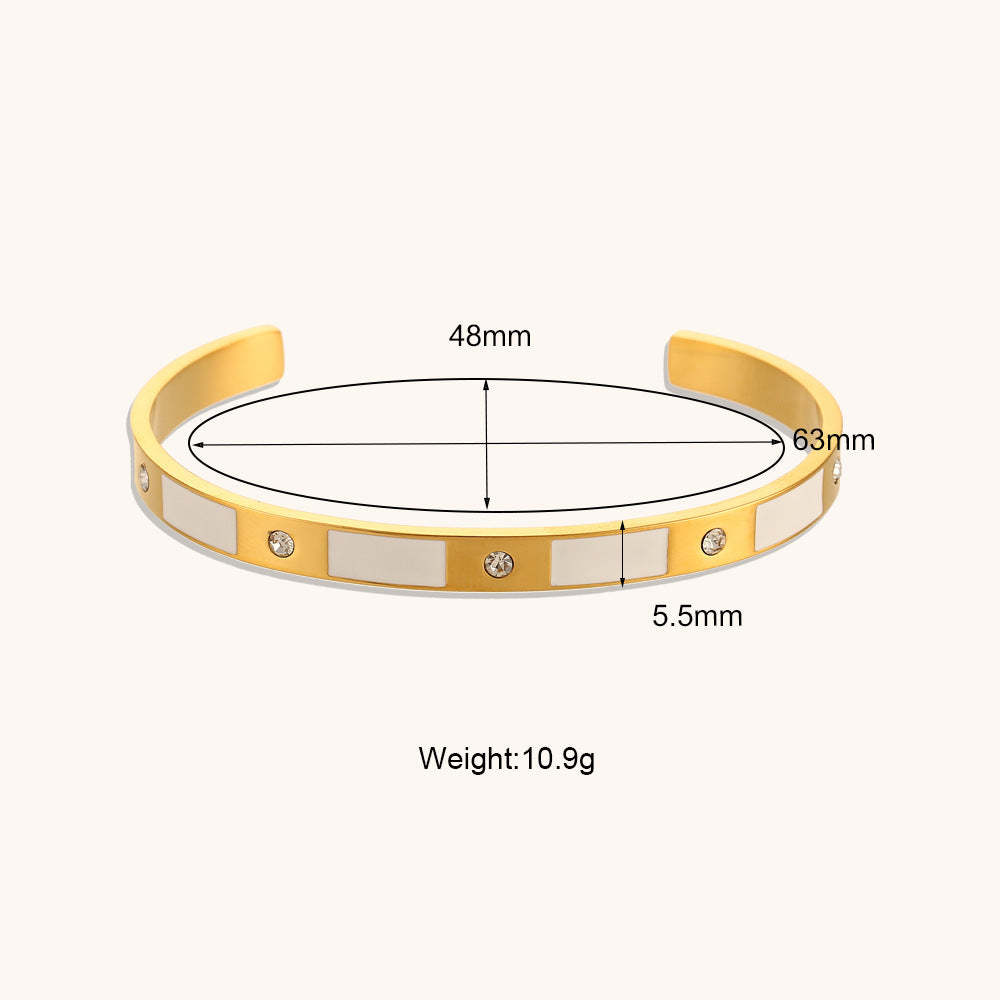 European and American cross-border hot selling rectangular zircon open bracelet simple stainless steel plated 18K gold dripping oil hand jewelry for women-Mix MIx Style