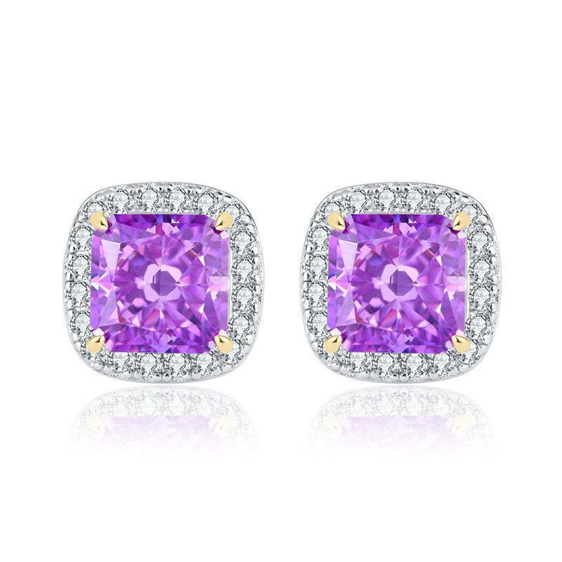 Purple - Blue - Yellow Classic Cushion Cut Moissanite Diamonds 2ct Luxury 18k White Gold Plated Stud Earrings | Mix Mix Style-Mix MIx Style
