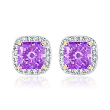 Purple - Blue - Yellow Classic Cushion Cut Moissanite Diamonds 2ct Luxury 18k White Gold Plated Stud Earrings | Mix Mix Style-Mix MIx Style