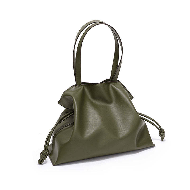 Bags new cowhide blessing bag leather women's bag pleated shoulder bag drawstring large bag | Mix Mix Style [Hot Seller]-Mix MIx Style